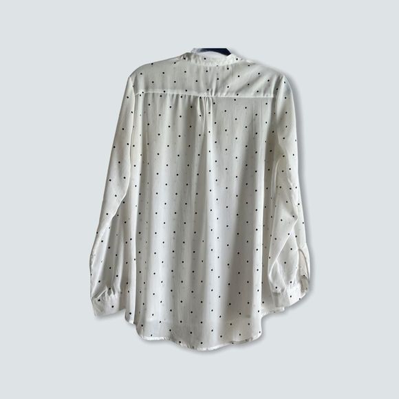 Sheer White button down blouse with polka dots L - Picture 8 of 8